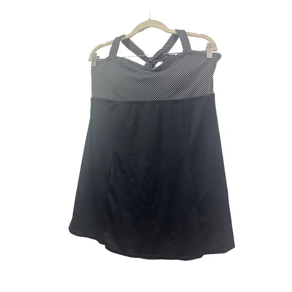 Jaclyn Smith Dresses & Skirts - Jaclyn Smith SWIM Dress Womens Size 16 Black Aline Halter Neck Polka Dot Top